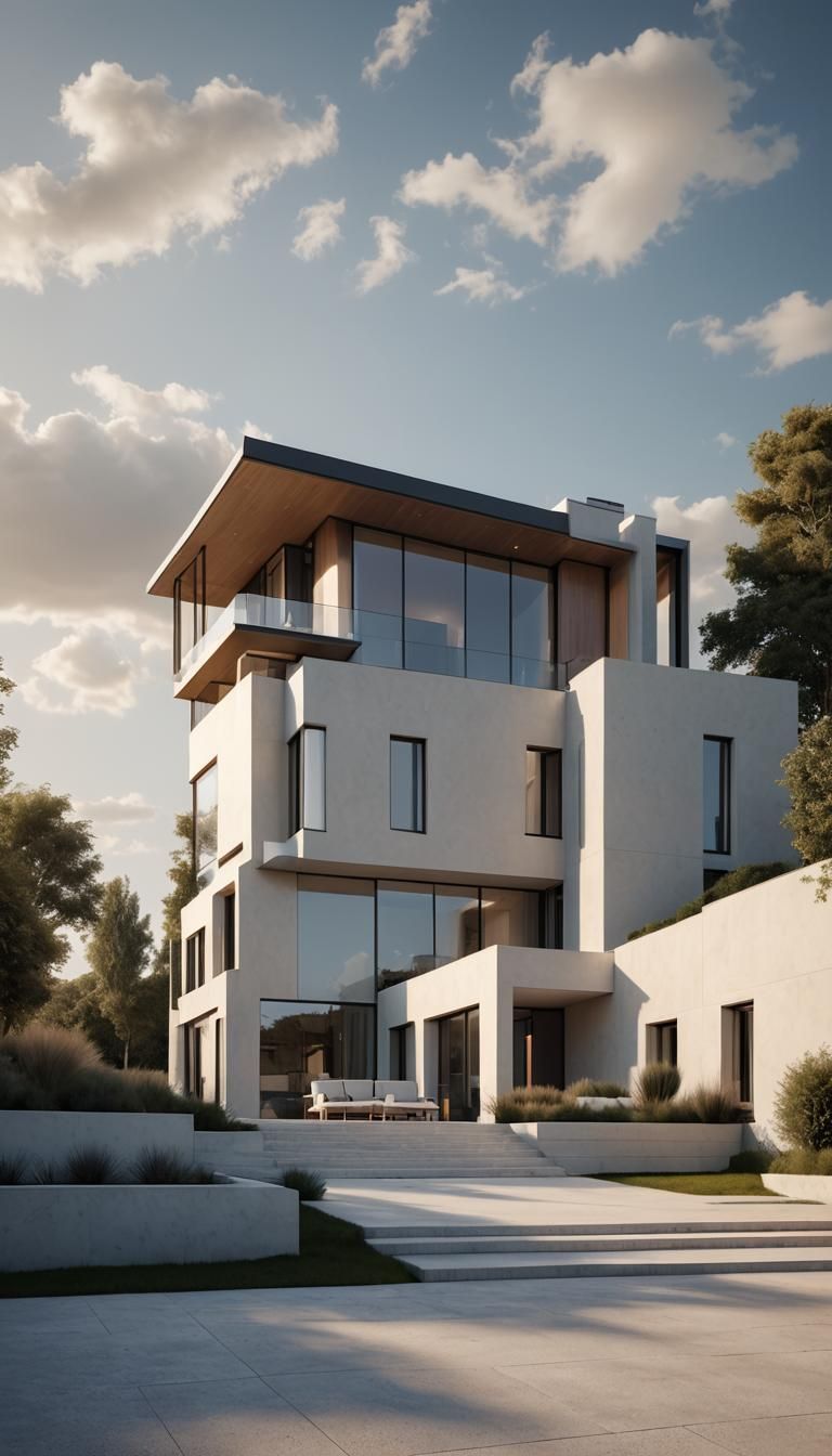 Minimalist Luxury House in Serene Landscape: Photorealistic ...