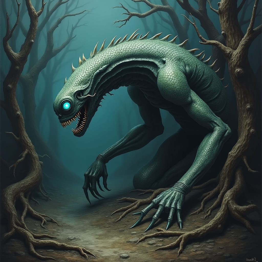 Anxiety Manifested as Twisted Creature in Dark Fantasy