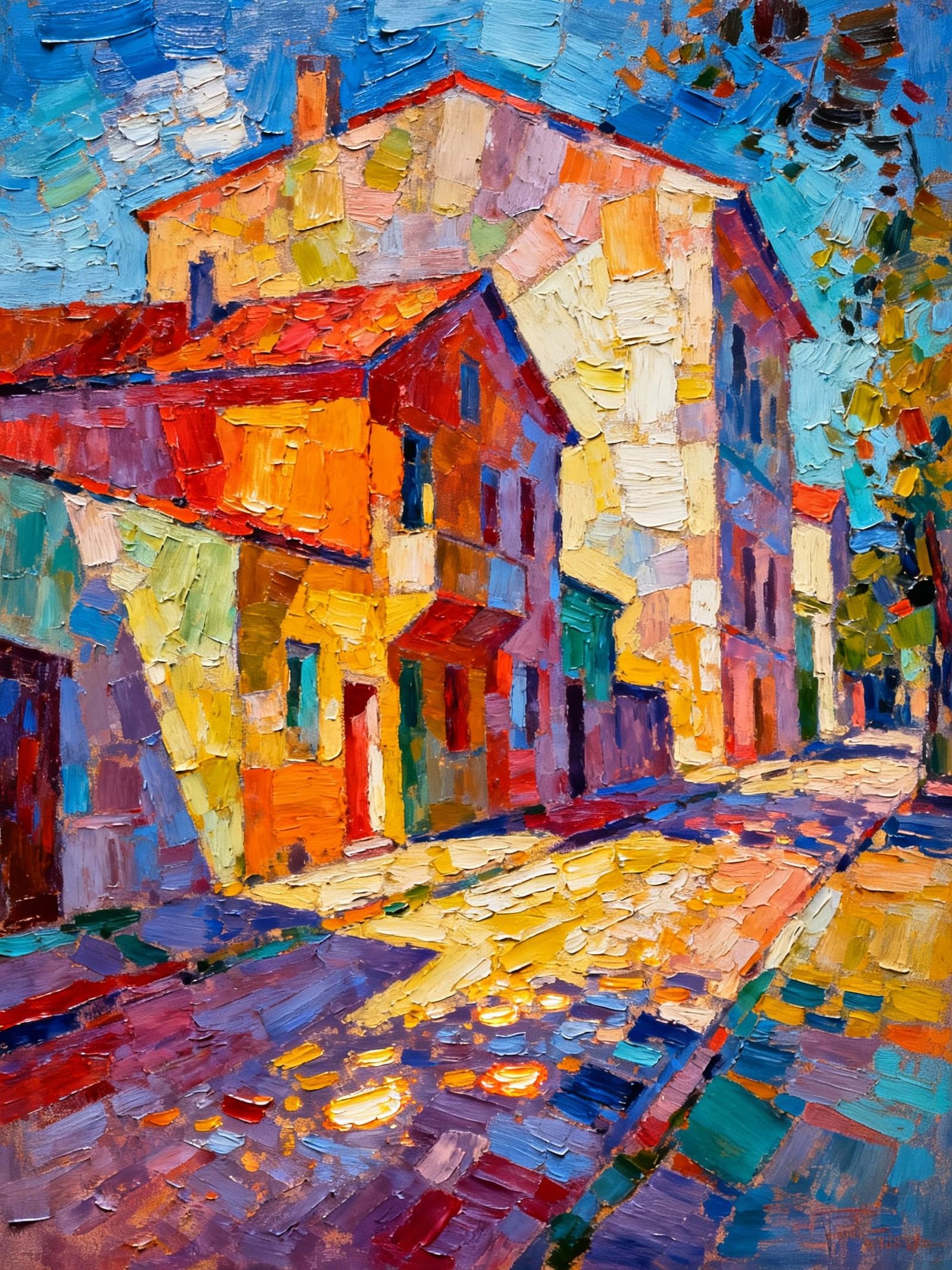 Vibrant Textured Oil Painting in Neo-Impressionist Style