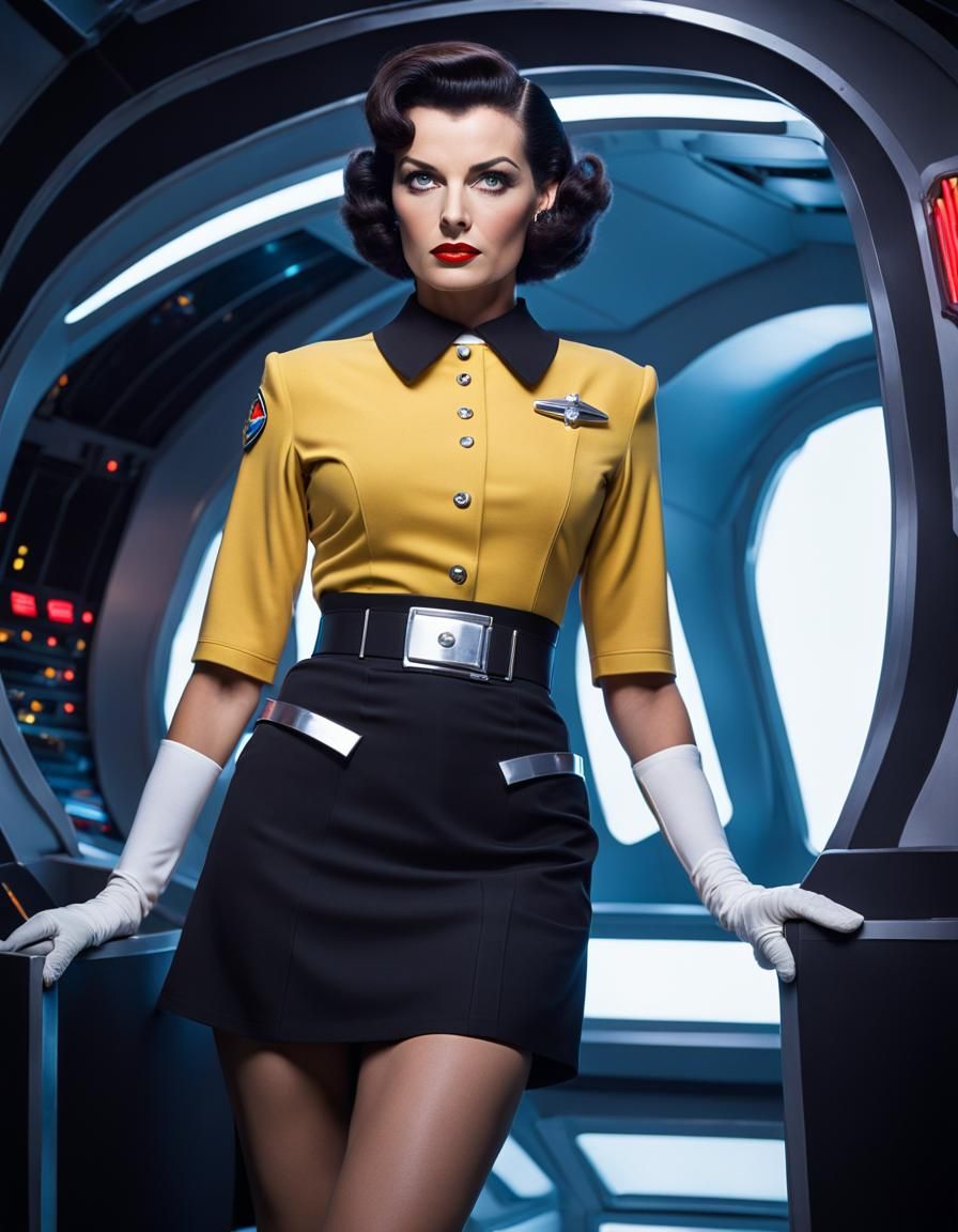 Retro Sci-Fi Pinup in Spaceship Interior