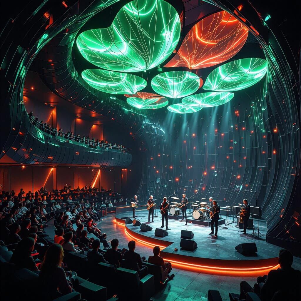 Futuristic Auditorium with Bioluminescent Plastic Design