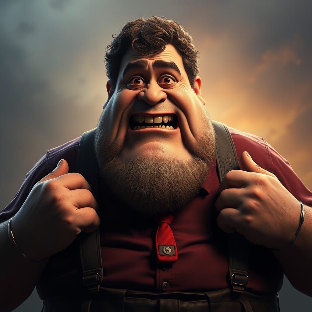 Burly Man with Dim-Witted Expression in Fantasy Matte Painti...