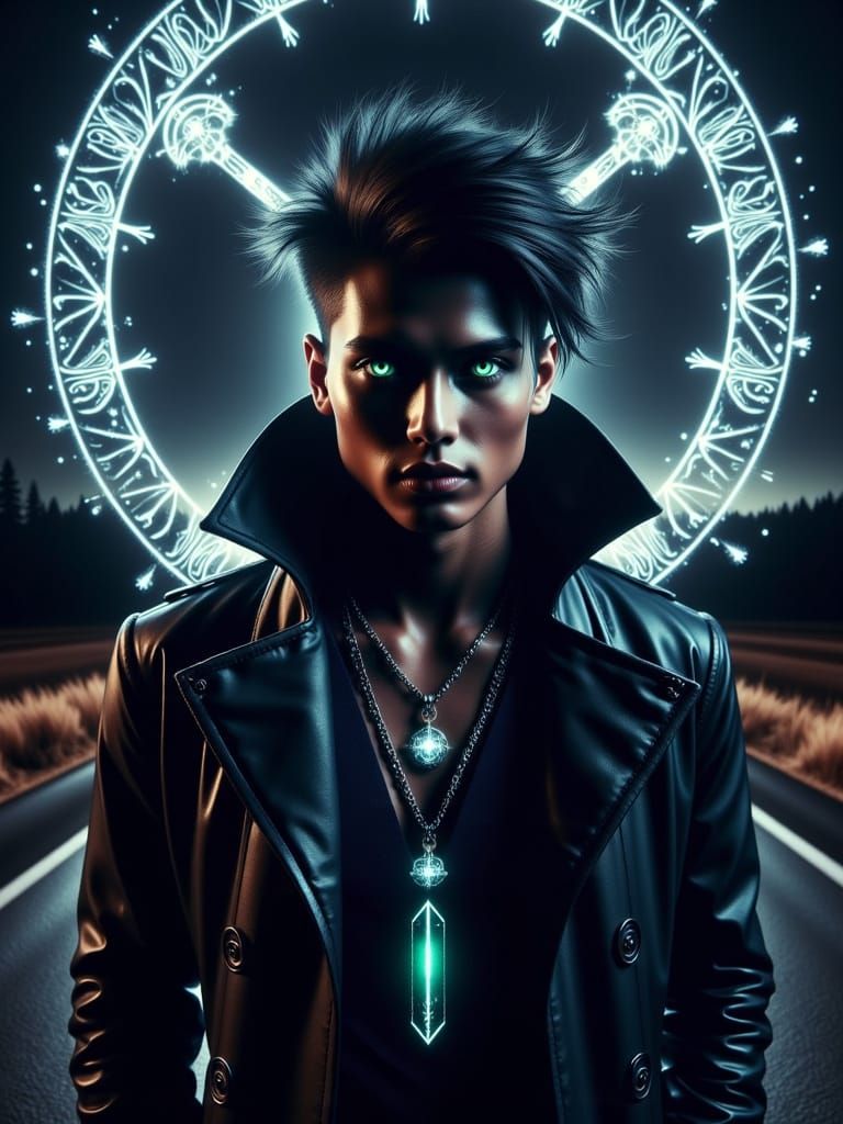 Moonlit Crossroads: Hyperrealistic Portrait with Arcane Rune...