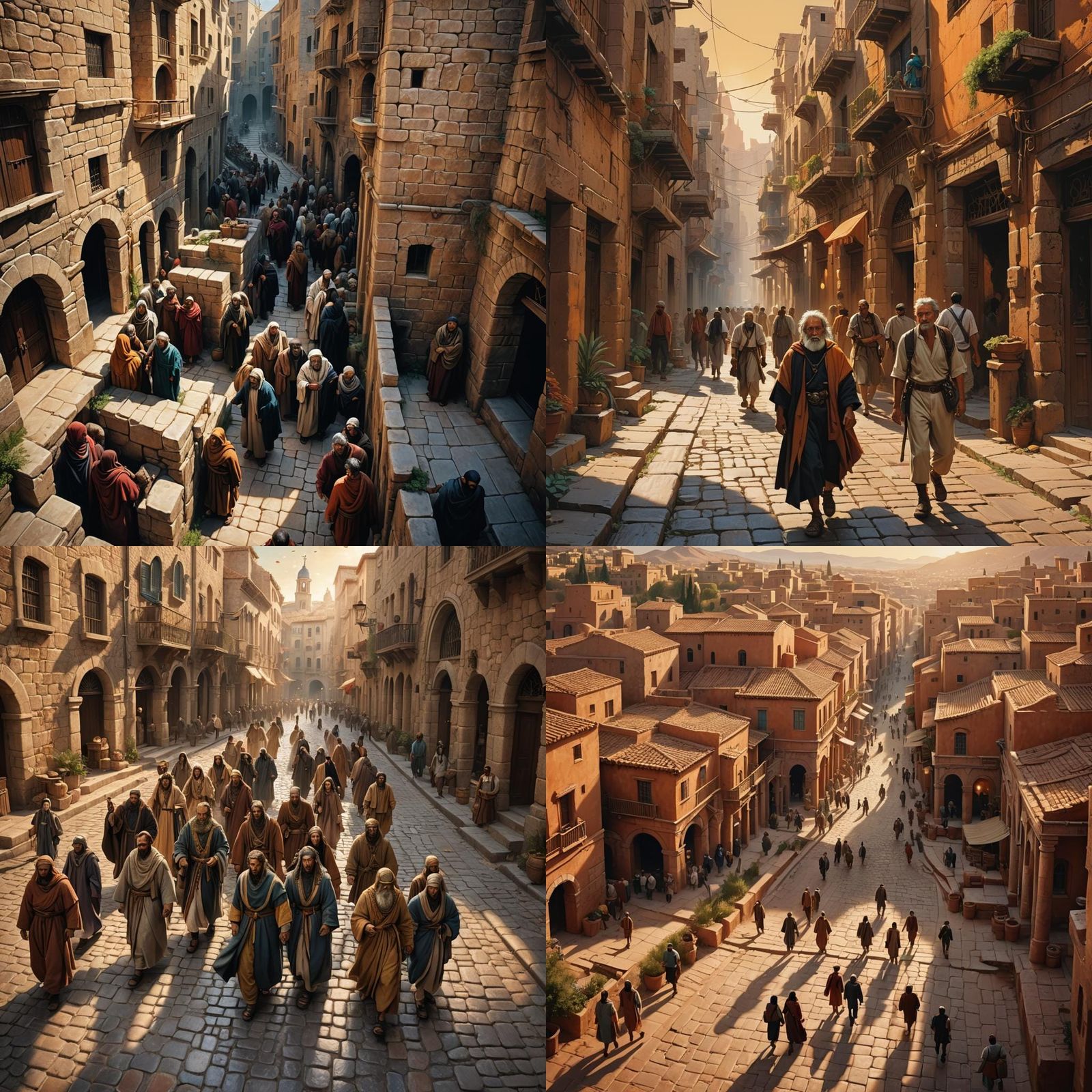 Biblical City Street Scene in Hyperrealistic Splash Art