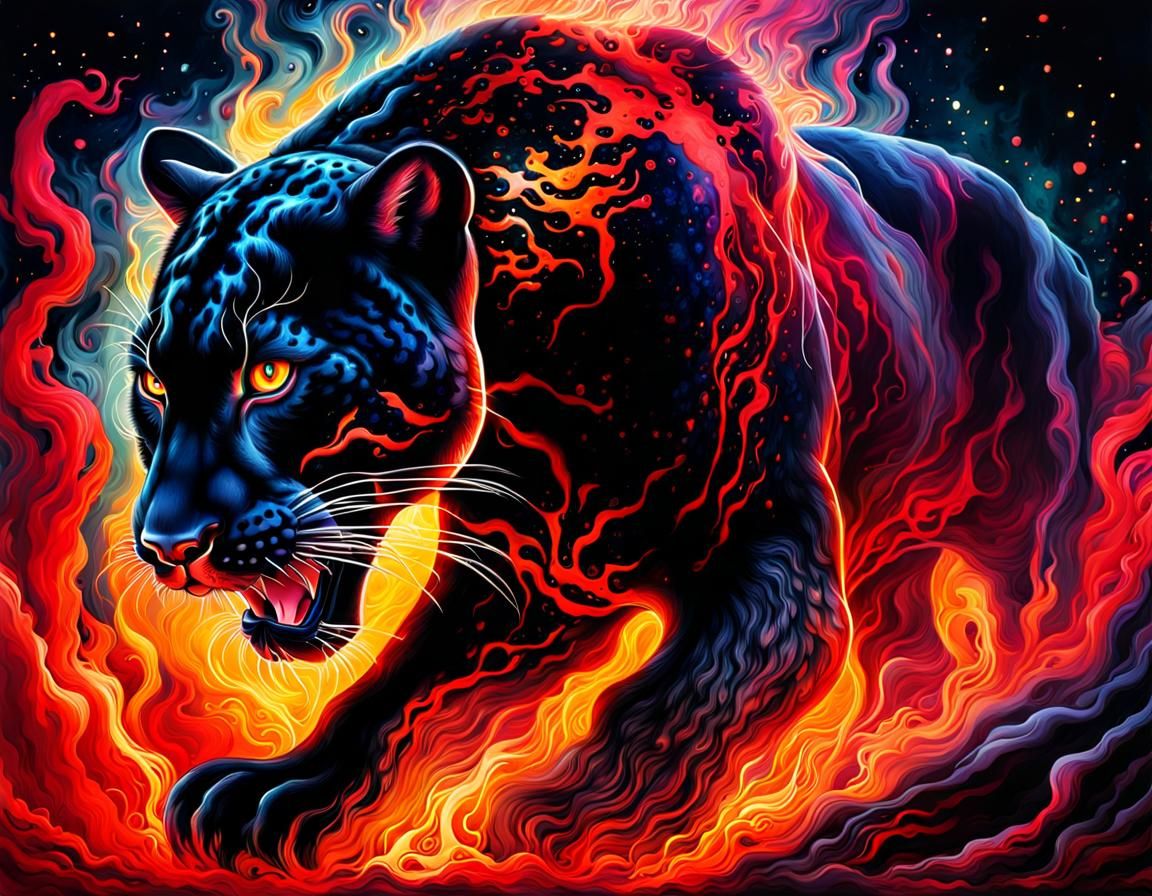 Ethereal Fire Panther in Liquid Watercolor Style