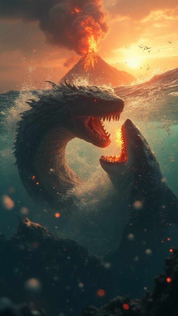 Epic Underwater Clash in Hyper-Realistic Cinematic Style