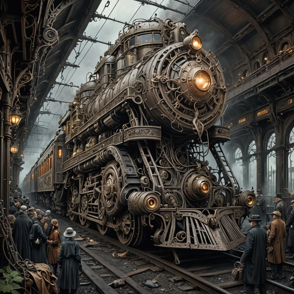 Ghost Train in Post-Apocalyptic Art Nouveau Style