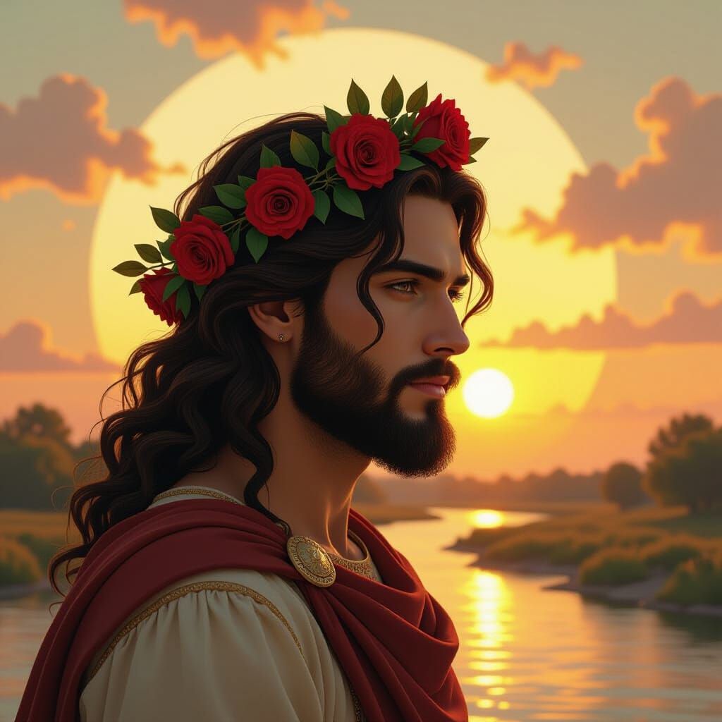 Poet Portrait with Roses in Golden Dawn Light