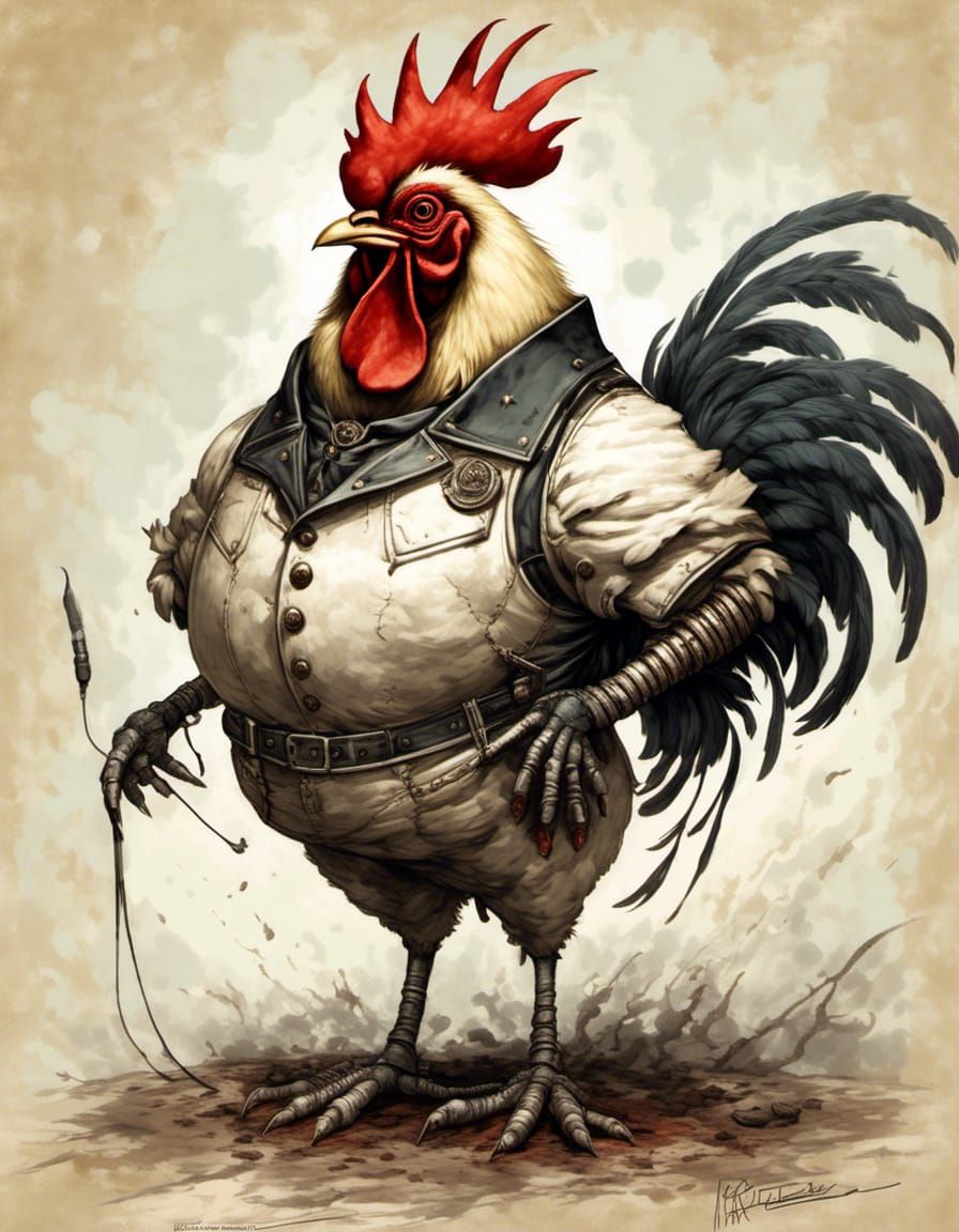 Menacing Obese Rooster Army Sergeant Under Full Moon