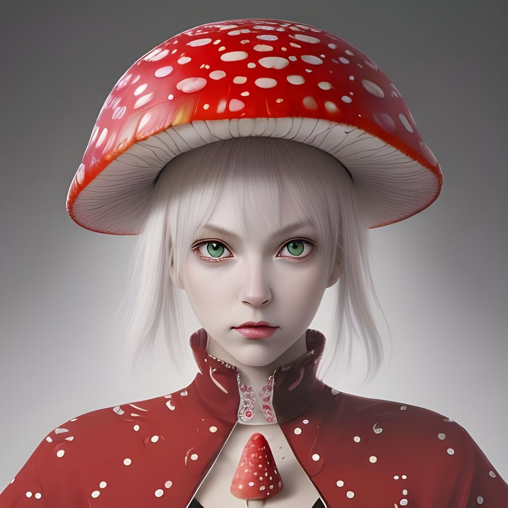 Hyperrealistic Amanita Muscaria Portrait in Anime Style