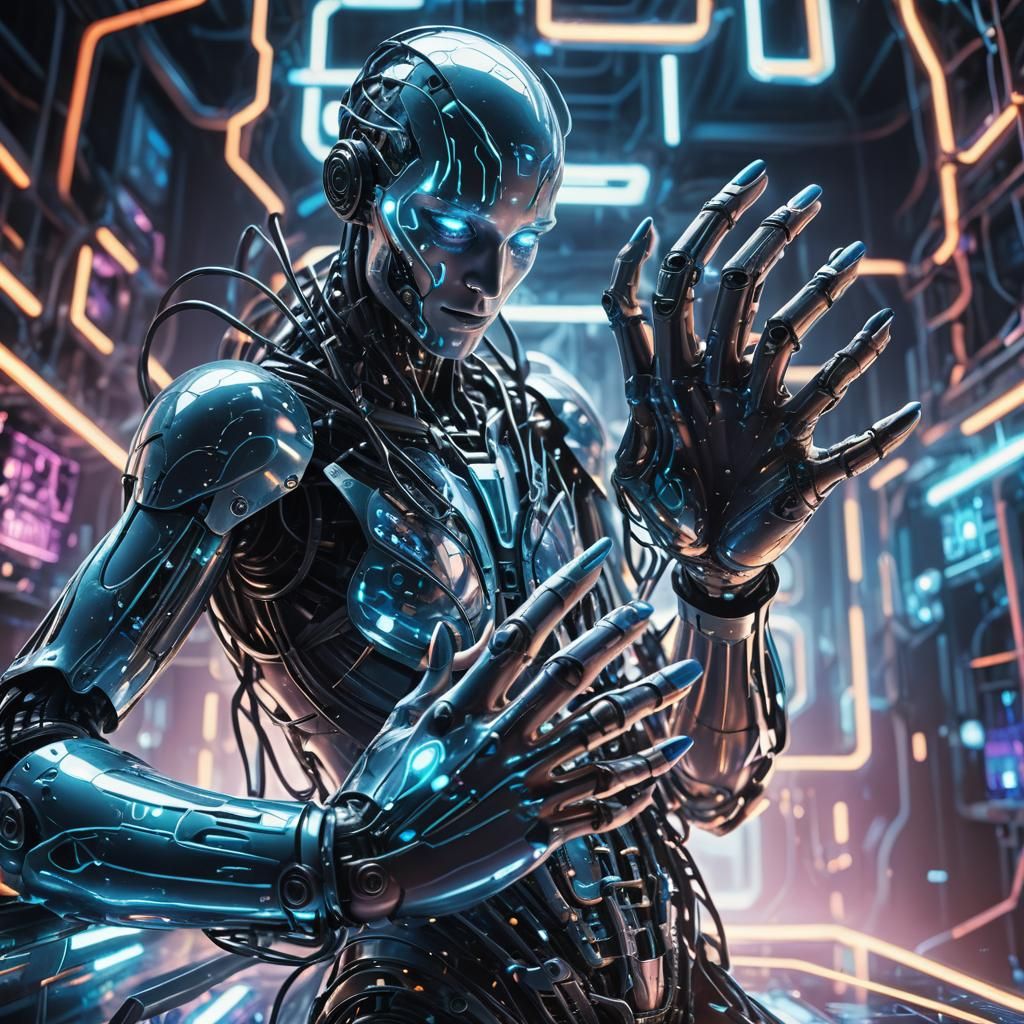 Futuristic Tech Nails in Neon Laboratory: Digital Art