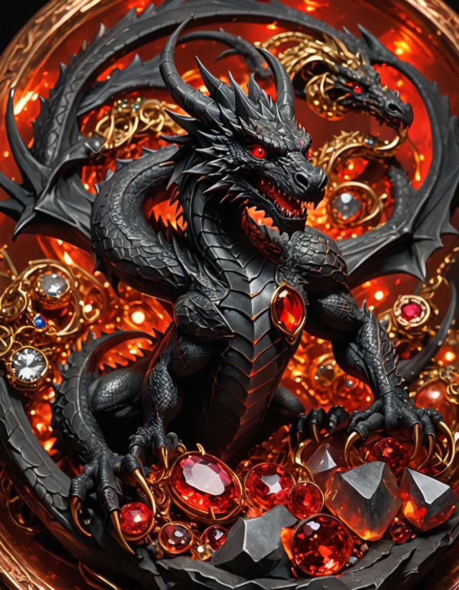 Dark Gray Dragon in Copper Jewelry, Pixelated Neofuturistic ...