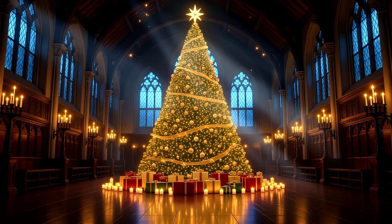 Magical Hogwarts Christmas Hall with Grand Tree