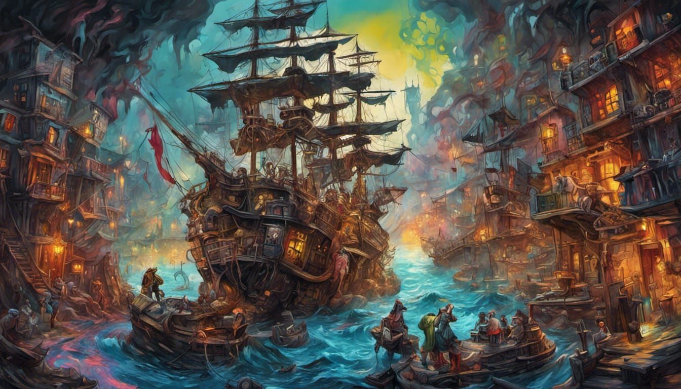 Pirate Fantasy World in Expressionist Graffiti Style