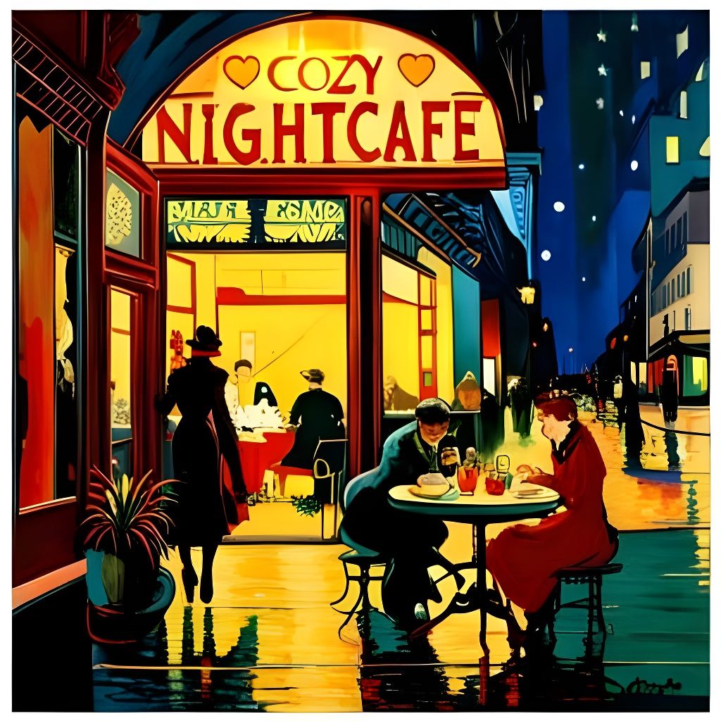 Cozy Night Cafe Art Nouveau Style