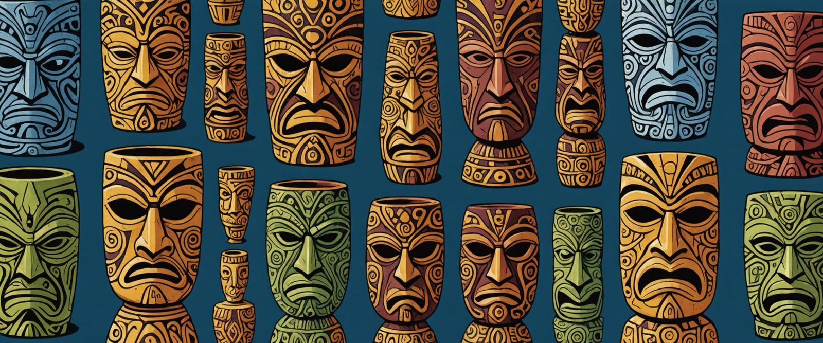 Funky Tiki Mugs in Gouache Comic Style