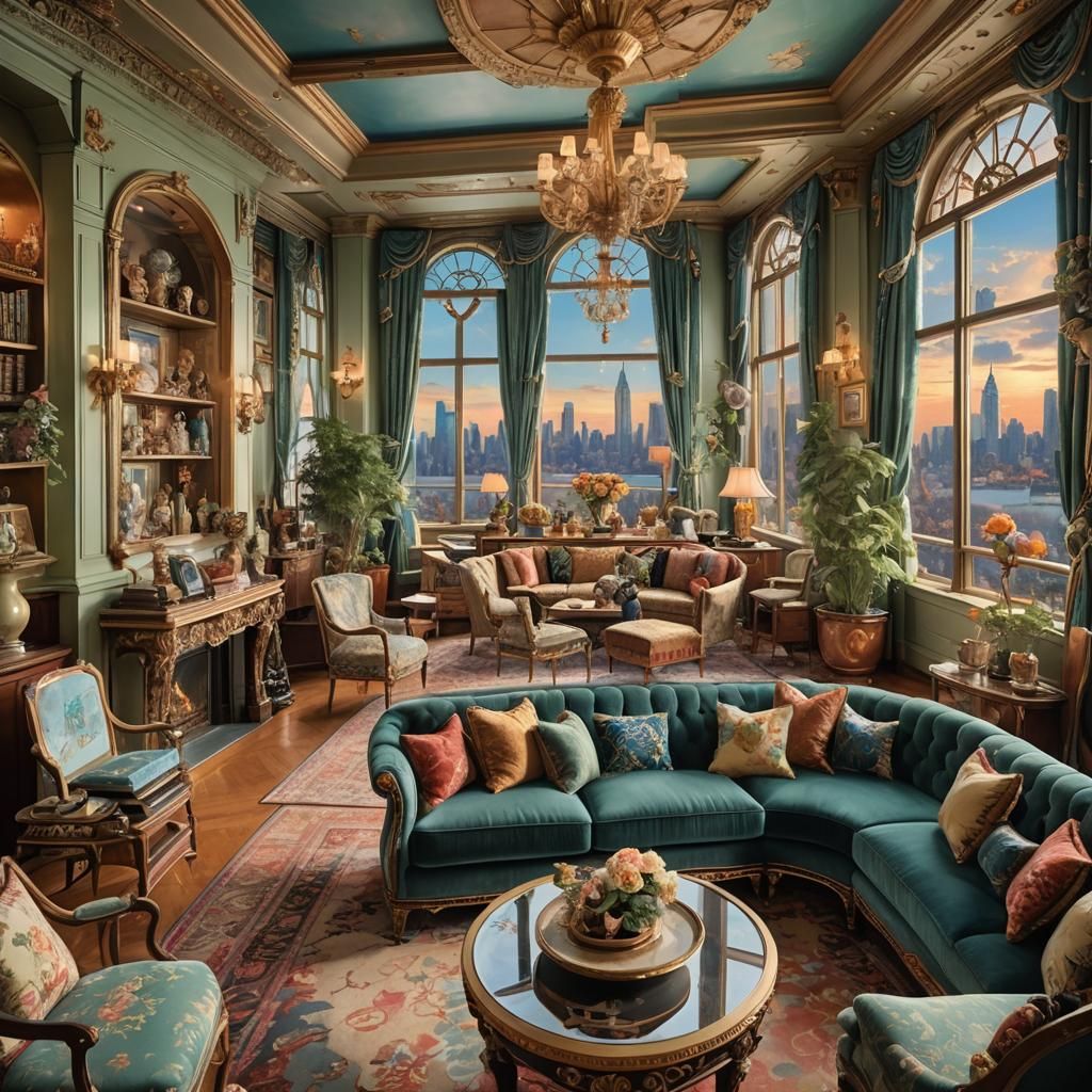 Interior of a New York penthouse. Maximalist interior design...