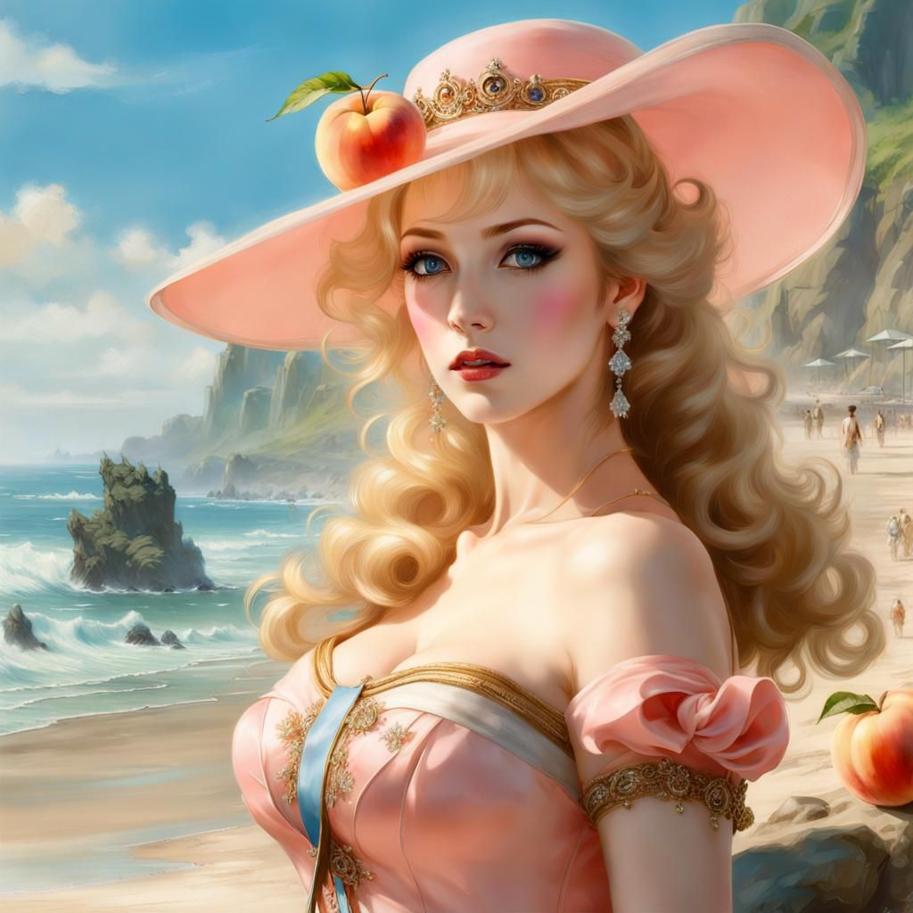 Princess Peach on the Beach: Hyper-Detailed Pin-Up Art