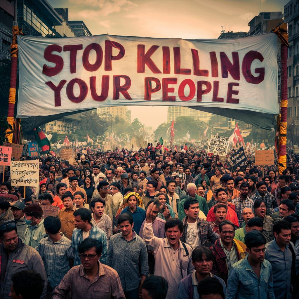 "stop killing your people" banner in a mass demonstration in...