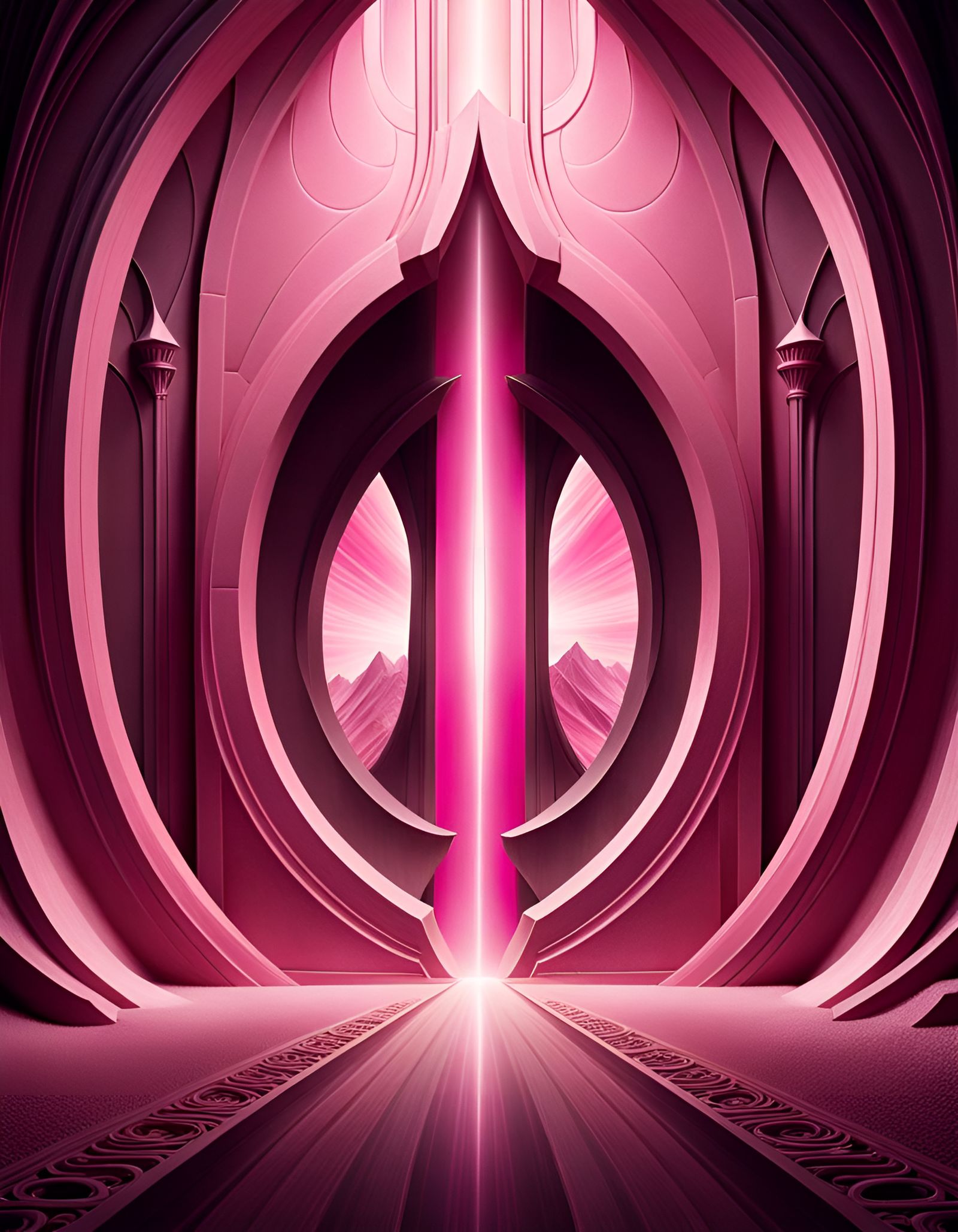 Surreal Pink Portal Between Fantasy Realms