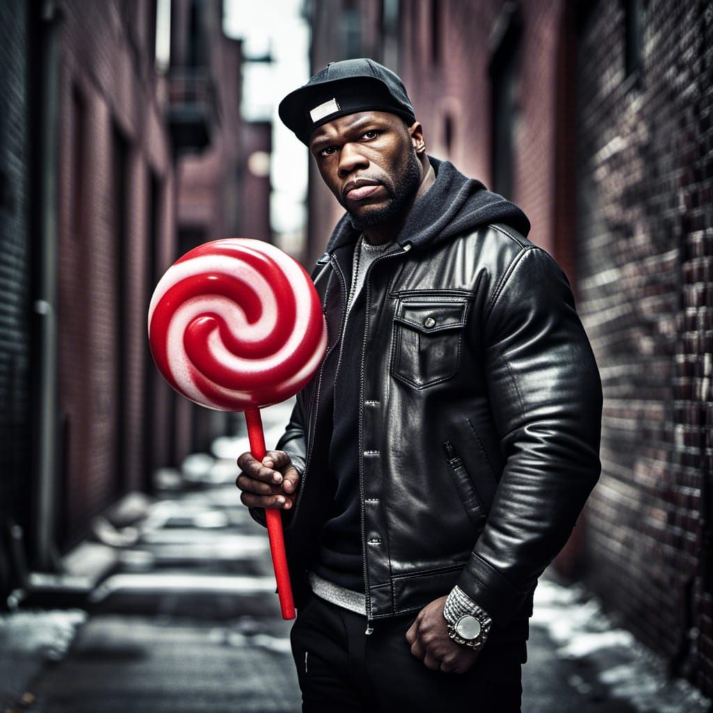 Hyperrealistic Portrait of 50 Cent with Candy