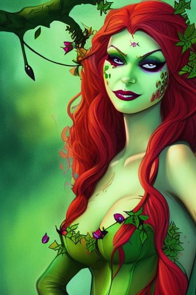 Poison Ivy as Summer Elf Druid: Digital Art