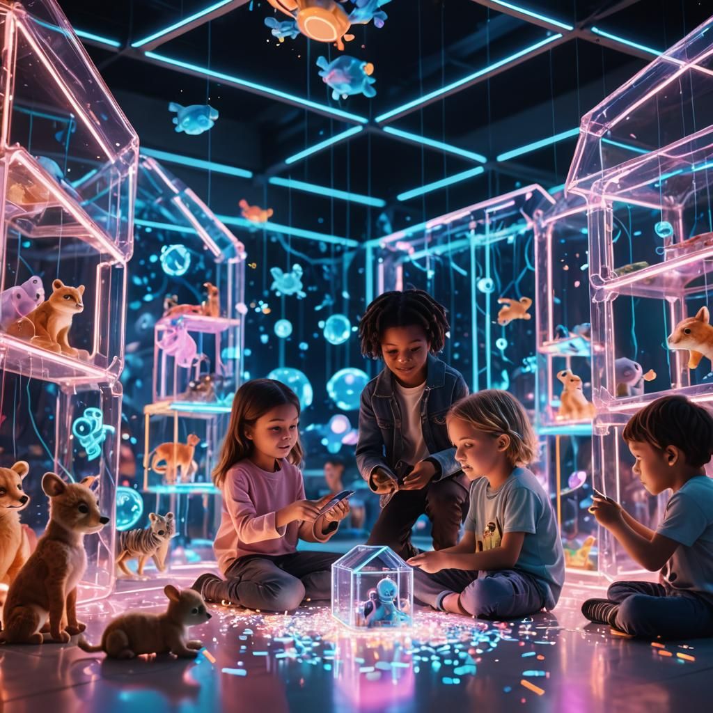 Neon Futuristic Toy Fort with Holographic Projections