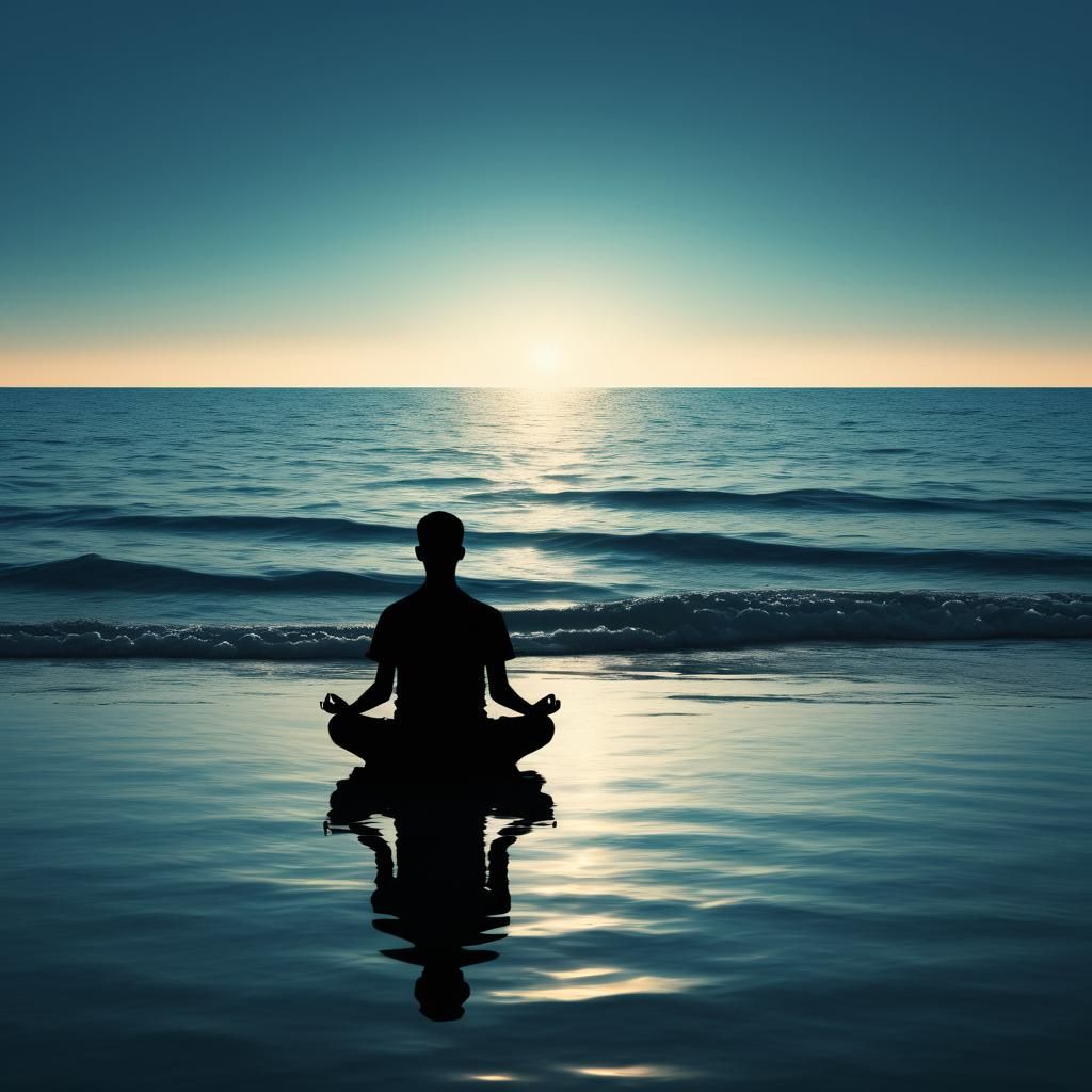 Meditating Silhouette Over Calm Ocean Scene