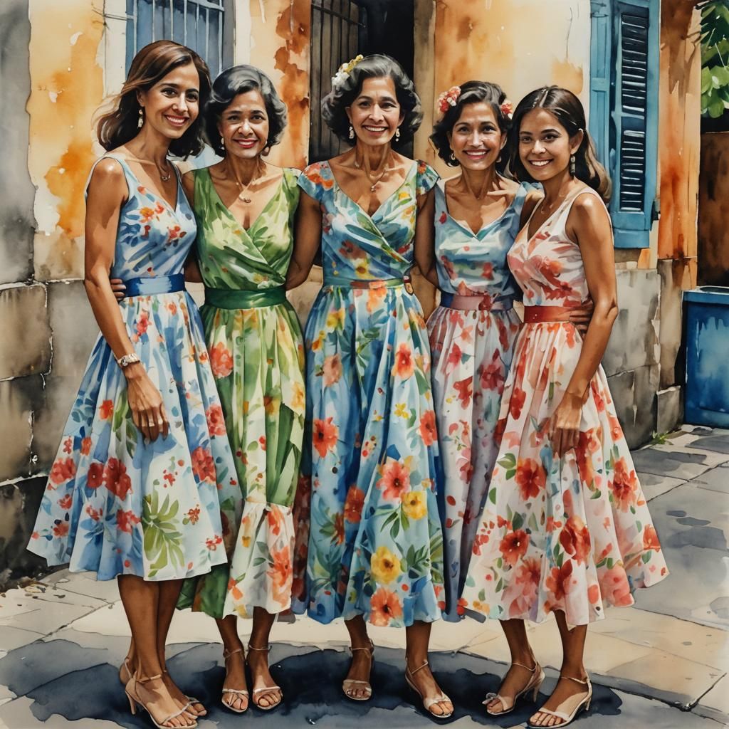 Watercolor Painting of Three Friends in Old San Juan