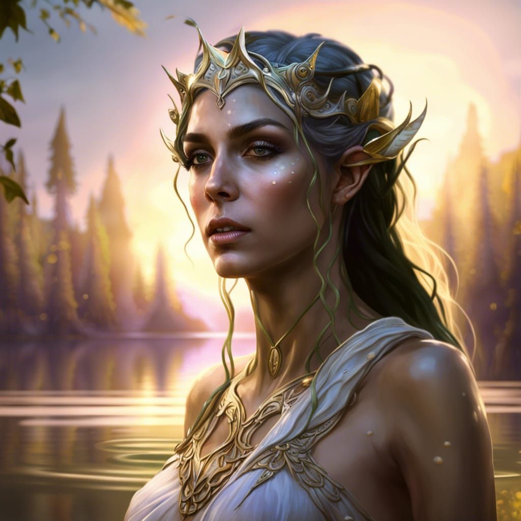 Elven Queen Portrait in Forest Lake