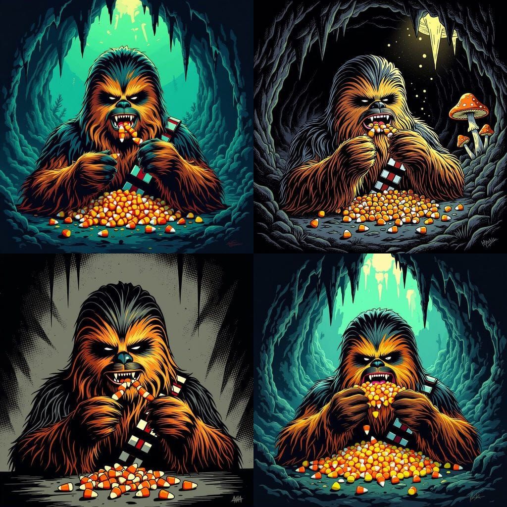 Chewbacca Enjoys Candy Corn in Tim Burton Style