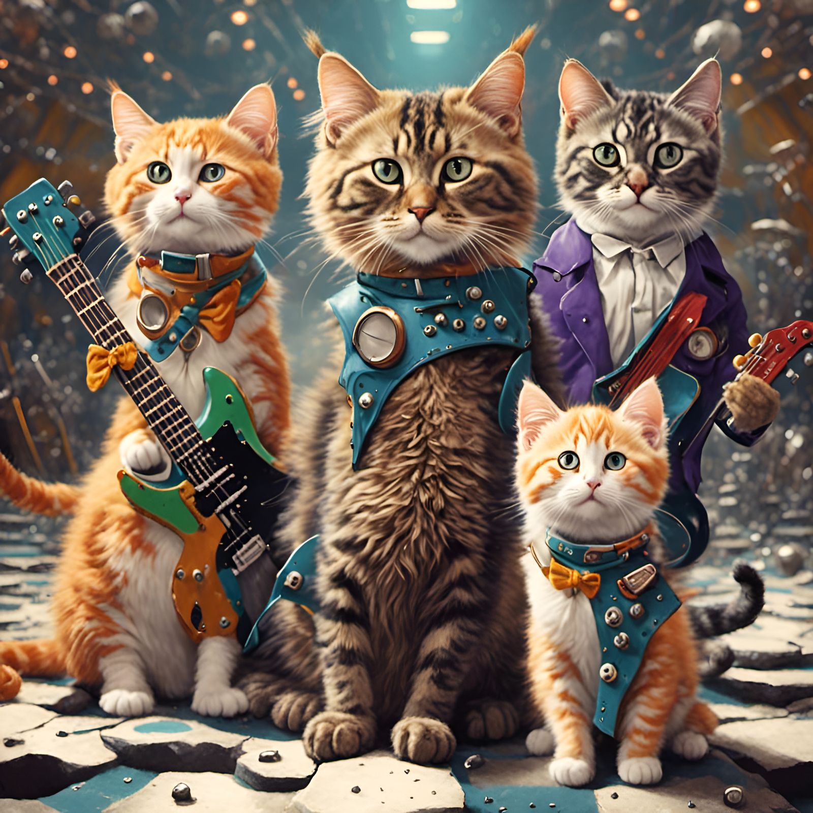 Cats Rock Band Cartoon Style