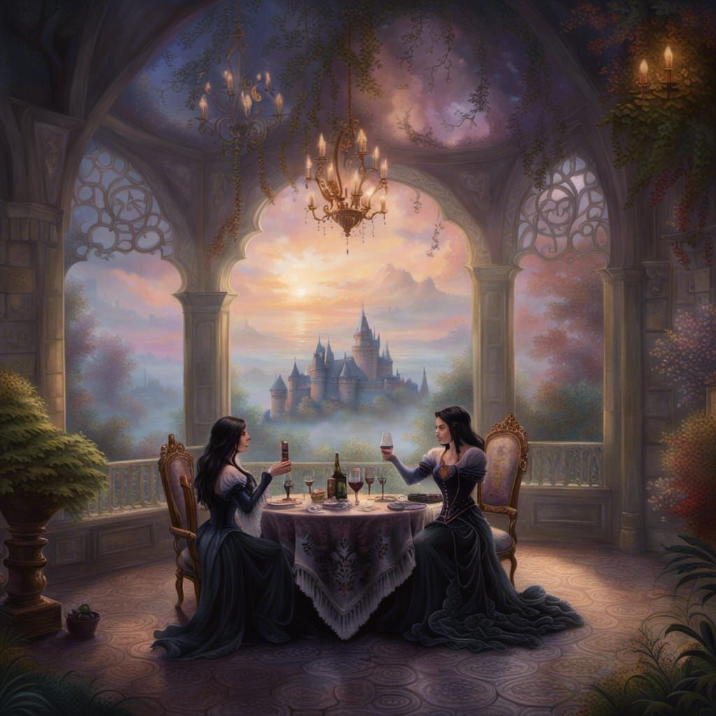 Ethereal Fantasy Scene: Yennefer and Geralt at Castle