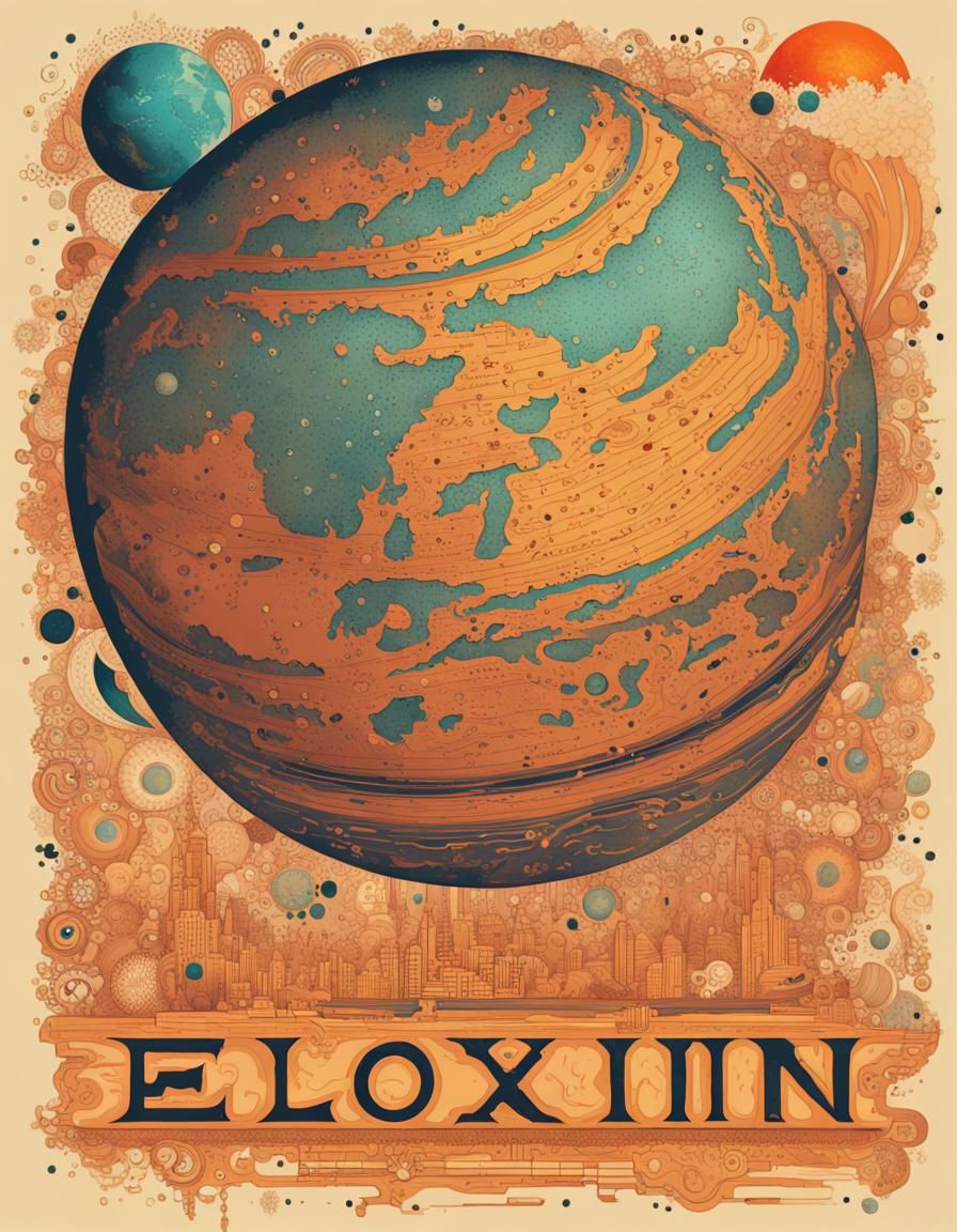 Typographic Art of Planet Eloxinn with Continents