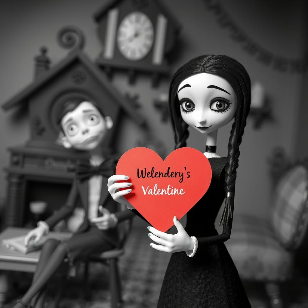 Wednesday Addams Valentine Card in Tim Burton Style