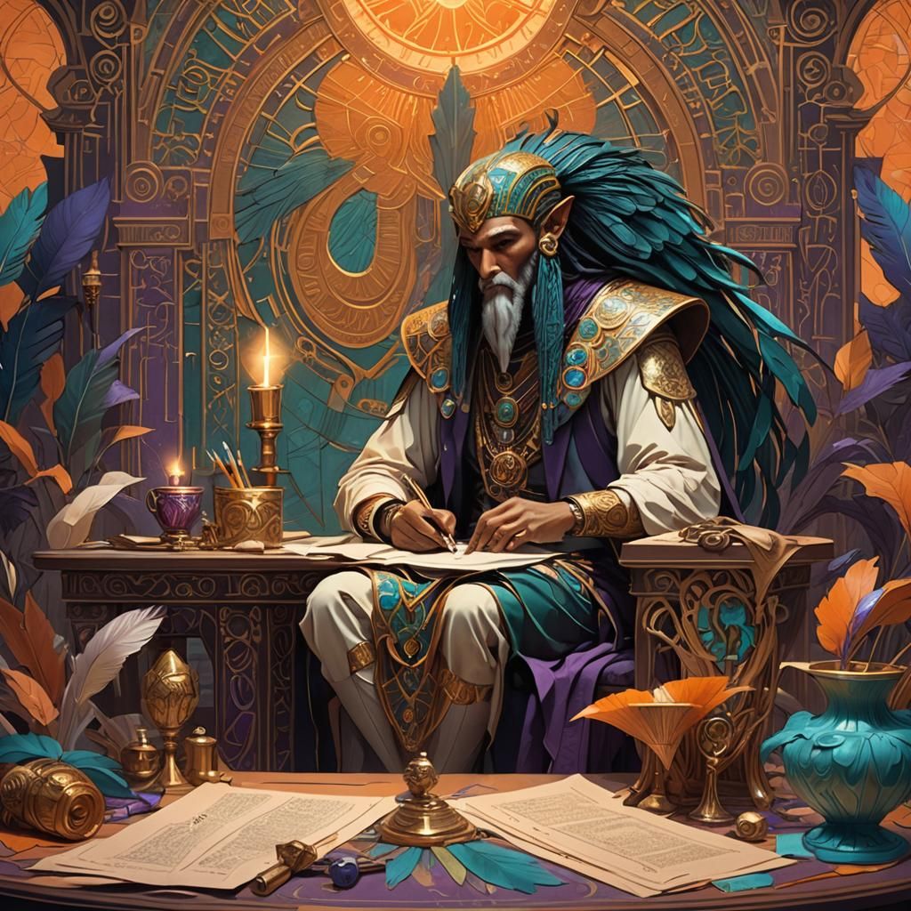 Thoth Writing Postcard in Art Nouveau Style