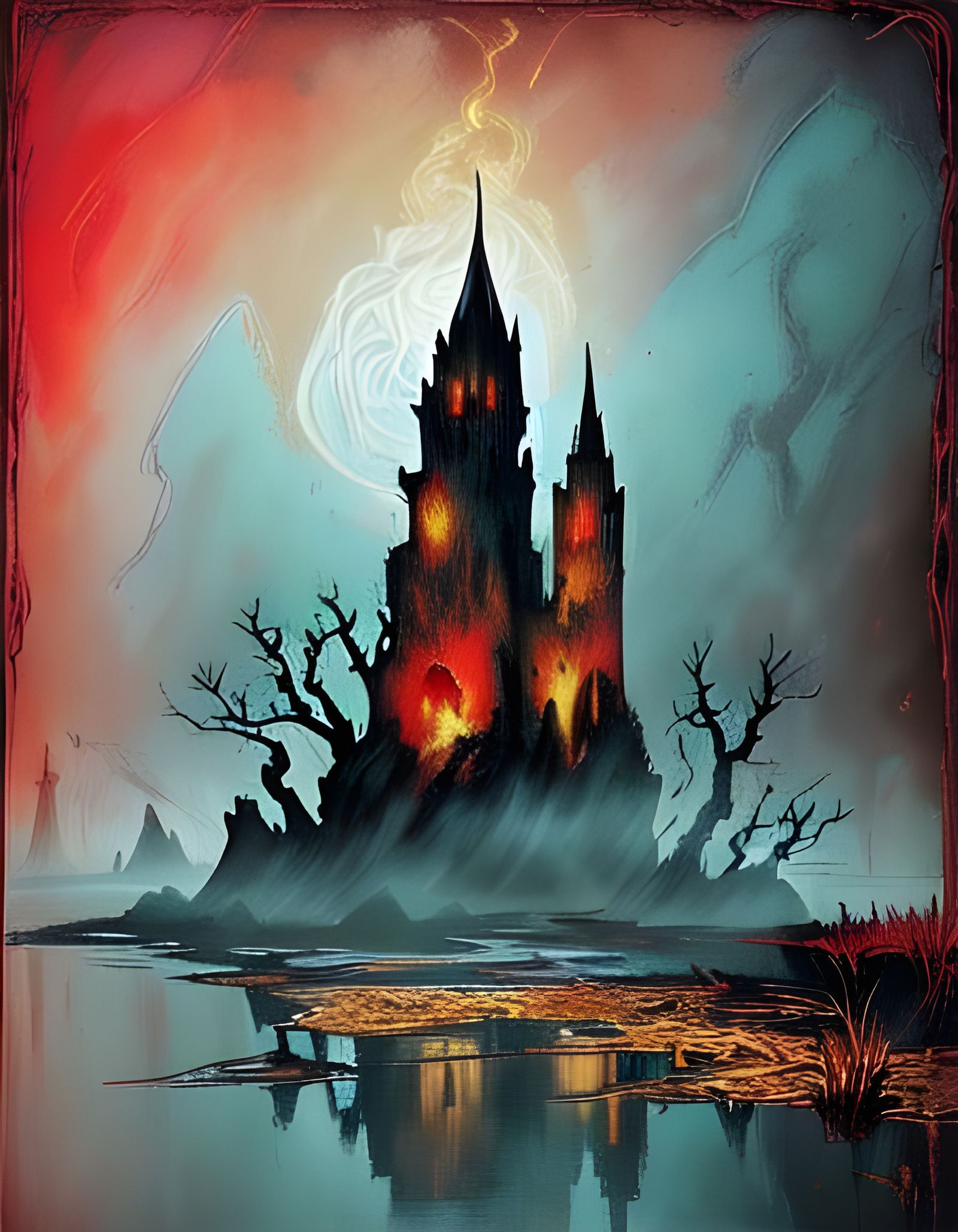 Dark Witches Burned at Stake in Max Ernst Style