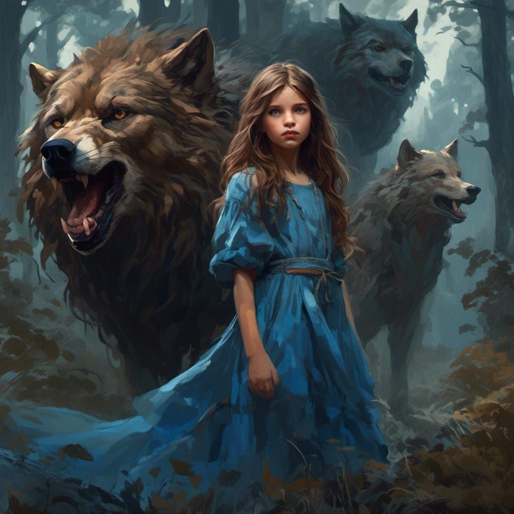 Girl with Wolves Portrait in Hyperreal Style