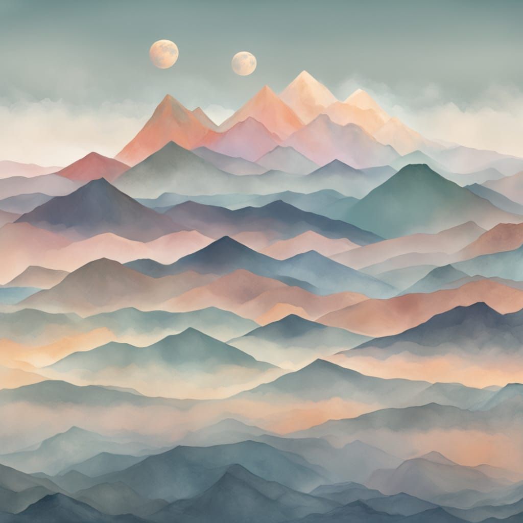 Geometric Mountains Floating in Pastel Sky