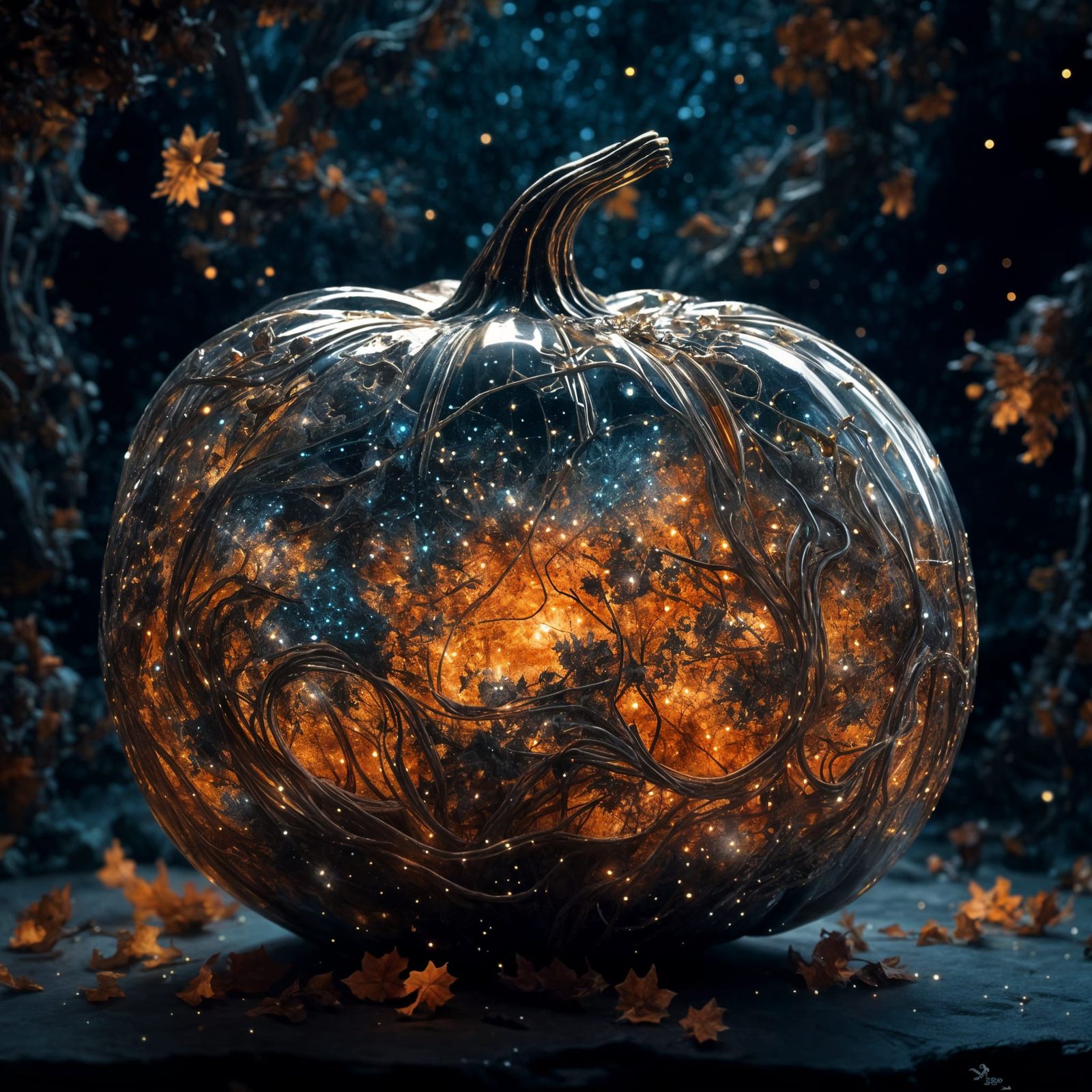 Glass Pumpkin Explodes with Celestial Whimsy