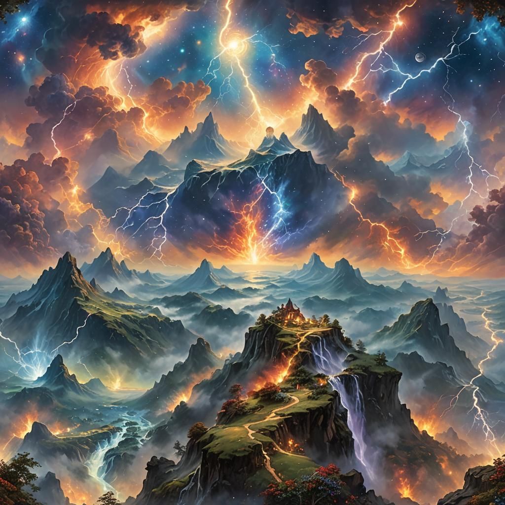 Ethereal Elements Lift Earth in Galaxy, Fantasy Art