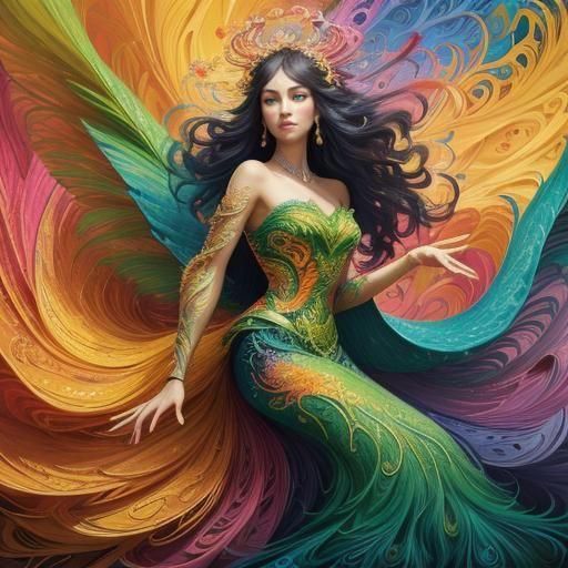 Dragon Peacock Woman in Abstract Expressionism Style