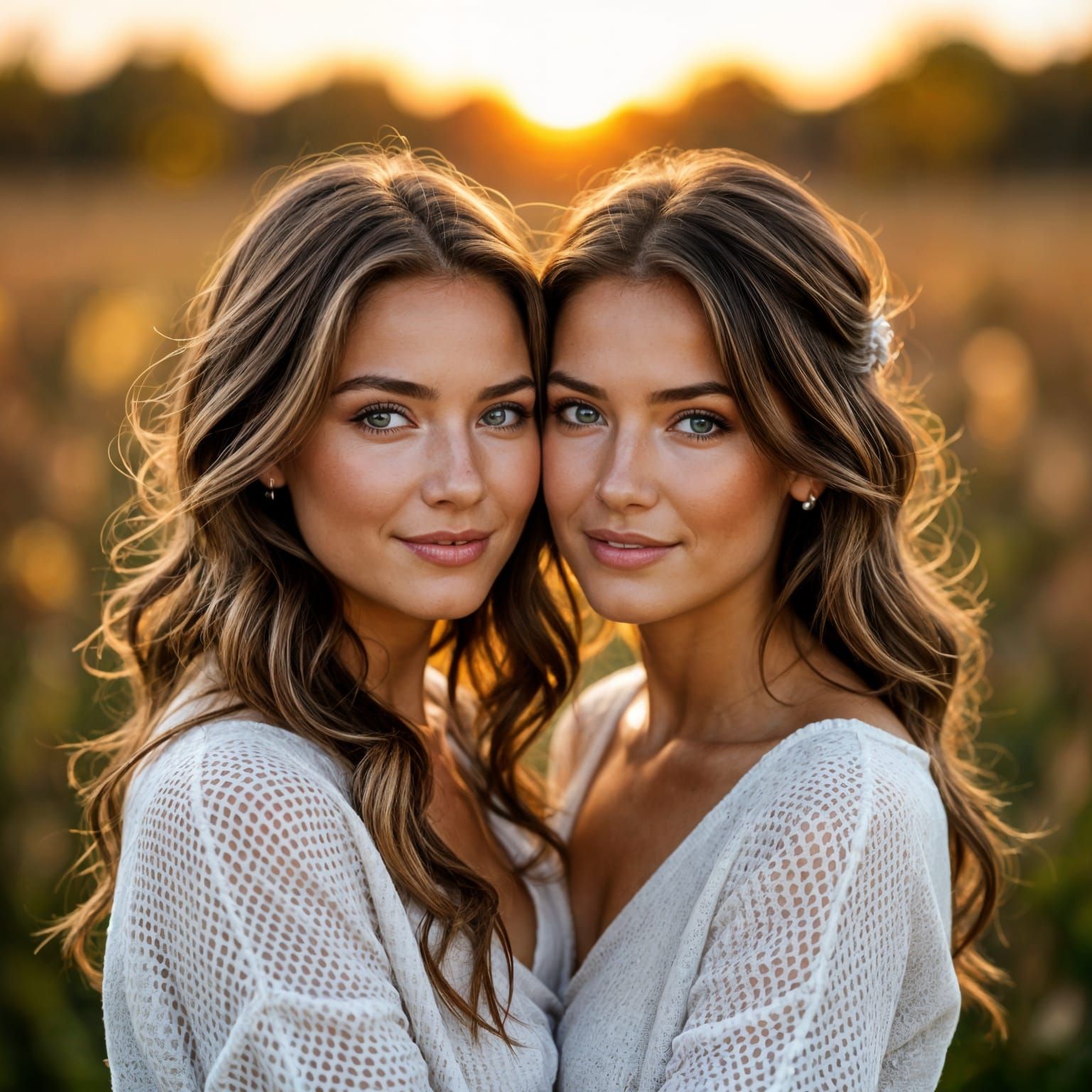 Loving Couple Portrait at Sunset in Autumn Landscape