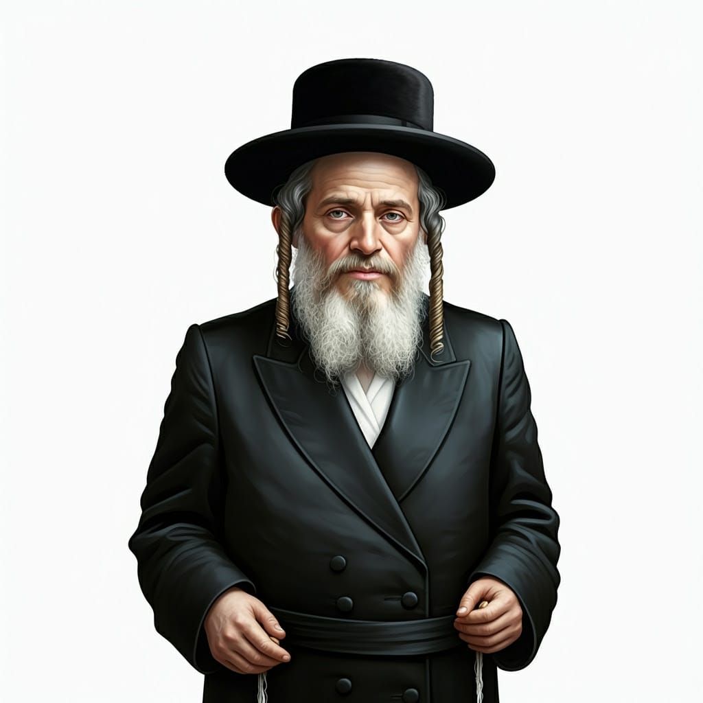Orthodox Jew in Traditional Attire Against White Background