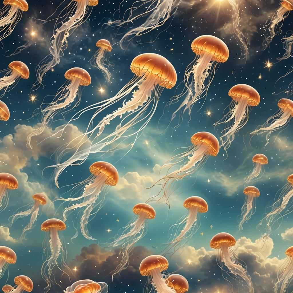Celestial Jellyfish Drifting Through Starry Space