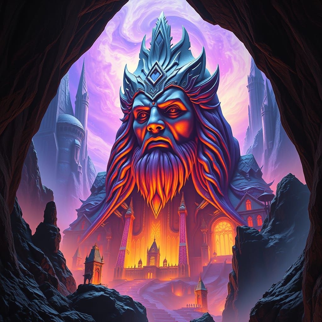 Ethereal Cityscape within a Mountain's Ancient Form