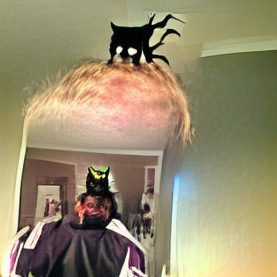Surreal Cat Perched Atop a Head: Halloween Surprise