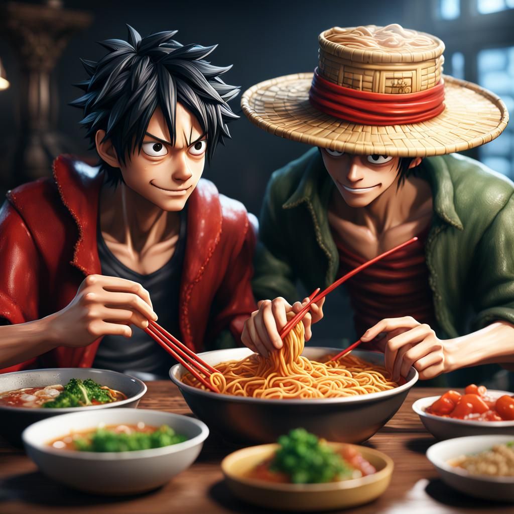Zoro and Luffy Eating Ramen: Fantasy Concept Art