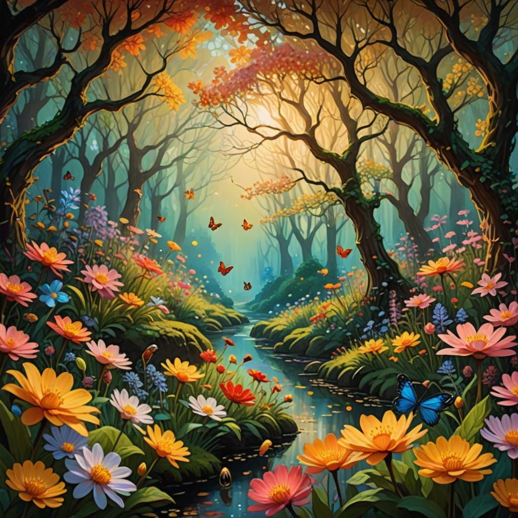 Whimsical Friends in a Vibrant Magical Forest