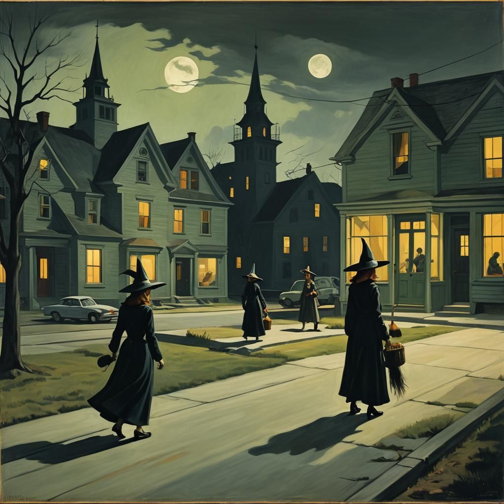 Witches in a Surreal Edward Hopper Scene
